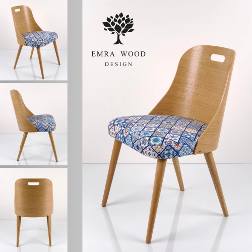 Krzesło Dębowe PREMIUM KR-77 Tkanina Kafelki Portugalskie