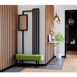 Ławka Do Przedpokoju Z Wieszakiem I Lustrem Metalowa Siedzisko Tapicerowane Stal LMW-7