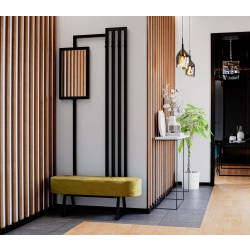 Ławka Do Przedpokoju Z Wieszakiem I Lustrem Metalowa Siedzisko Tapicerowane Stal LMW-7