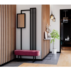 Ławka Do Przedpokoju Z Wieszakiem I Lustrem Metalowa Siedzisko Tapicerowane Stal LMW-7