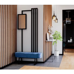 Ławka Do Przedpokoju Z Wieszakiem I Lustrem Metalowa Siedzisko Tapicerowane Stal LMW-7