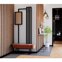 Ławka Do Przedpokoju Z Wieszakiem I Lustrem Metalowa Siedzisko Tapicerowane Stal LMW-7