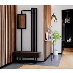 Ławka Do Przedpokoju Z Wieszakiem I Lustrem Metalowa Siedzisko Tapicerowane Stal LMW-7