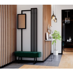 Ławka Do Przedpokoju Z Wieszakiem I Lustrem Metalowa Siedzisko Tapicerowane Stal LMW-7