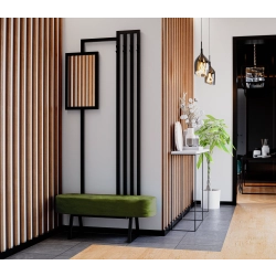 Ławka Do Przedpokoju Z Wieszakiem I Lustrem Metalowa Siedzisko Tapicerowane Stal LMW-7