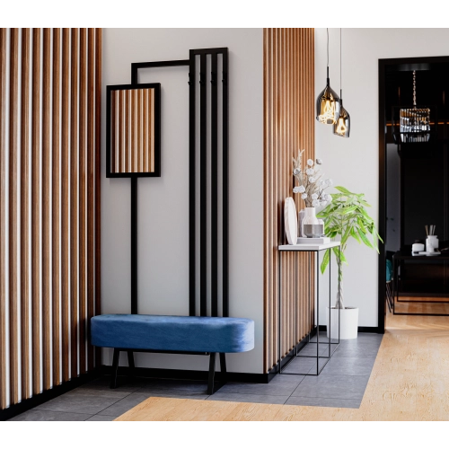 Ławka Do Przedpokoju Z Wieszakiem I Lustrem Metalowa Siedzisko Tapicerowane Stal LMW-7