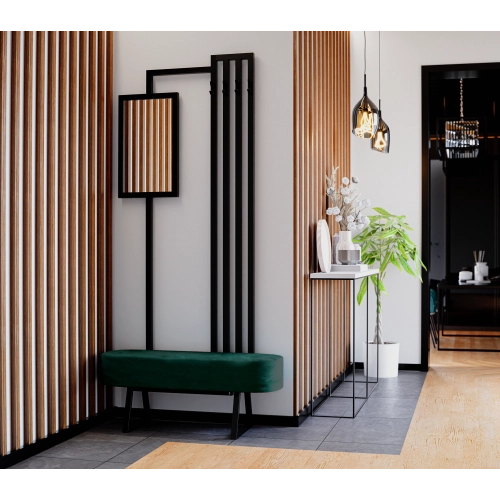 Ławka Do Przedpokoju Z Wieszakiem I Lustrem Metalowa Siedzisko Tapicerowane Stal LMW-7