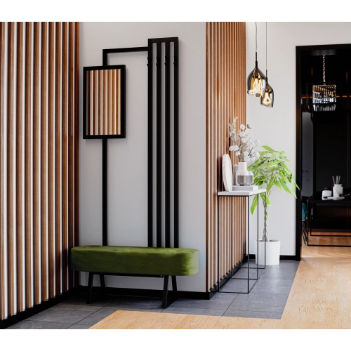 Ławka Do Przedpokoju Z Wieszakiem I Lustrem Metalowa Siedzisko Tapicerowane Stal LMW-7