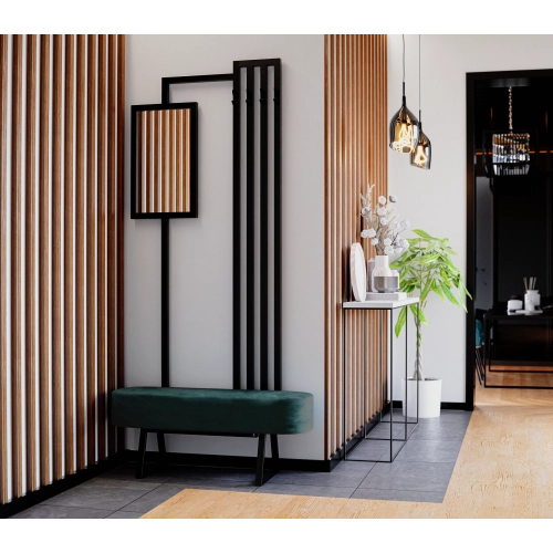 Ławka Do Przedpokoju Z Wieszakiem I Lustrem Metalowa Siedzisko Tapicerowane Stal LMW-7