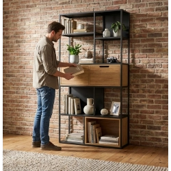 REGAŁ NA KSIĄŻKI METALOWE DREWNO LITE DĄB JESION OLCHA RNK-104