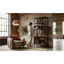 REGAŁ NA KSIĄŻKI METALOWE DREWNO LITE DĄB JESION OLCHA RNK-108