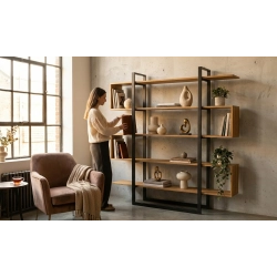 REGAŁ NA KSIĄŻKI METALOWE DREWNO LITE DĄB JESION OLCHA RNK-110