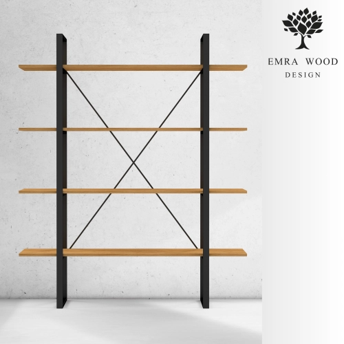 REGAŁ NA KSIĄŻKI METALOWY DREWNO LITE DĄB JESION OLCHA RNK-10