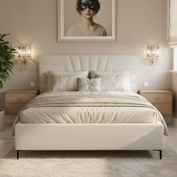 ŁÓŻKO TAPICEROWANE NA NÓŻKACH Z POJEMNIKIEM NA POŚCIEL SENlight 180x200