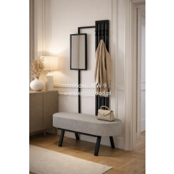 Ławka Do Przedpokoju Z Wieszakiem I Lustrem Metalowa Siedzisko Tapicerowane Stal LMW-9