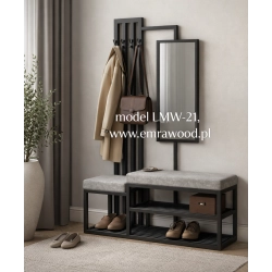 Ławka Do Przedpokoju Z Wieszakiem I Lustrem Metalowa Siedzisko Tapicerowane Stal LMW-21