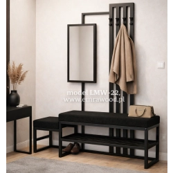 Ławka Do Przedpokoju Z Wieszakiem I Lustrem Metalowa Siedzisko Tapicerowane Czarny Stal LMW-22