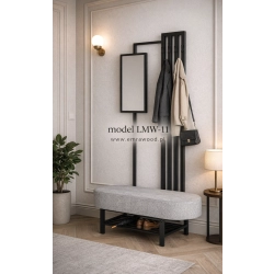 Ławka Do Przedpokoju Z Wieszakiem I Lustrem Metalowa Siedzisko Tapicerowane Stal LMW-11