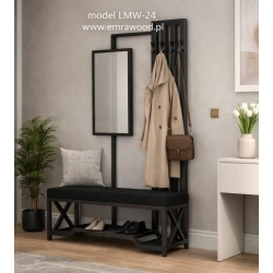 Ławka Do Przedpokoju Z Wieszakiem I Lustrem Metalowa Siedzisko Tapicerowane Czarny Stal LMW-24