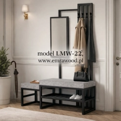 Ławka Do Przedpokoju Z Wieszakiem I Lustrem Metalowa Siedzisko Tapicerowane Stal LMW-22