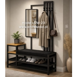 Ławka Do Przedpokoju Z Wieszakiem I Lustrem Metalowa Siedzisko Tapicerowane Czarny Stal LMW-23