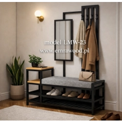 Ławka Do Przedpokoju Z Wieszakiem I Lustrem Metalowa Siedzisko Tapicerowane Stal LMW-23