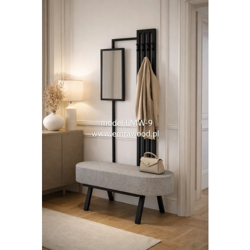 Ławka Do Przedpokoju Z Wieszakiem I Lustrem Metalowa Siedzisko Tapicerowane Stal LMW-9