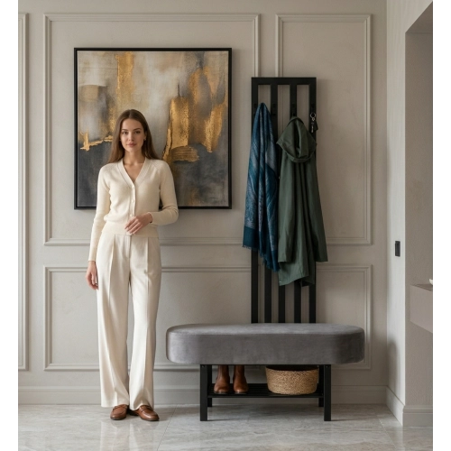 Ławka Do Przedpokoju Z Wieszakiem Metalowa Siedzisko Tapicerowane Stal LMW-12