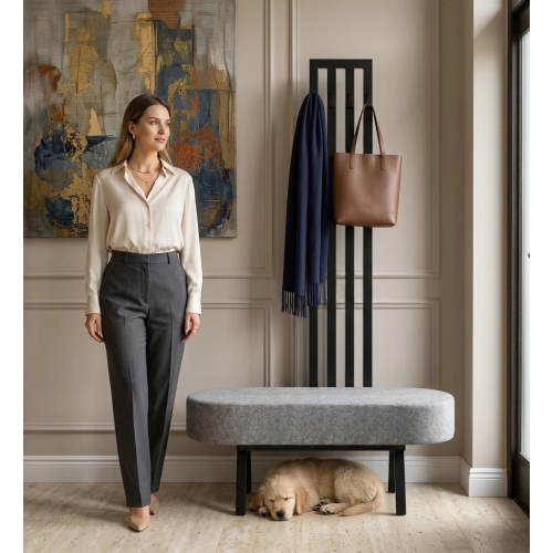 Ławka Do Przedpokoju Z Wieszakiem Metalowa Siedzisko Tapicerowane Stal LMW-8