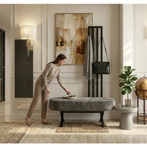 Ławka Do Przedpokoju Z Wieszakiem Metalowa Siedzisko Tapicerowane Stal LMW-4