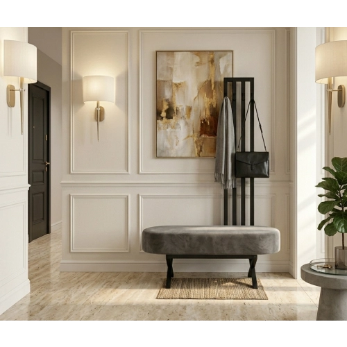 Ławka Do Przedpokoju Z Wieszakiem Metalowa Siedzisko Tapicerowane Stal LMW-4