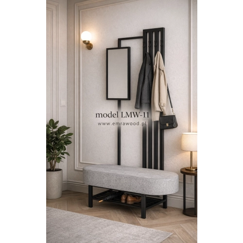 Ławka Do Przedpokoju Z Wieszakiem I Lustrem Metalowa Siedzisko Tapicerowane Stal LMW-11