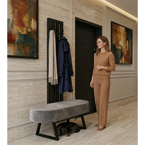 Ławka Do Przedpokoju Z Wieszakiem Metalowa Siedzisko Tapicerowane Stal LMW-6