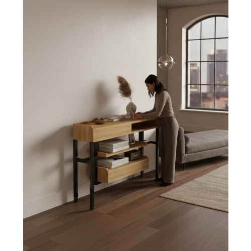 KONSOLA Z SZUFLADĄ DREWNO LITE DĄB OLCHA SKD-296