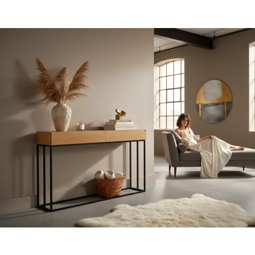 KONSOLA Z SZUFLADĄ DREWNO LITE DĄB OLCHA SKD-282