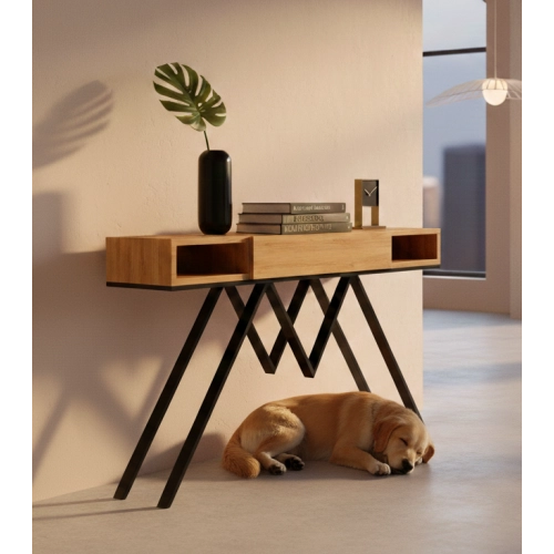 KONSOLA Z SZUFLADĄ DREWNO LITE DĄB OLCHA SKD-294