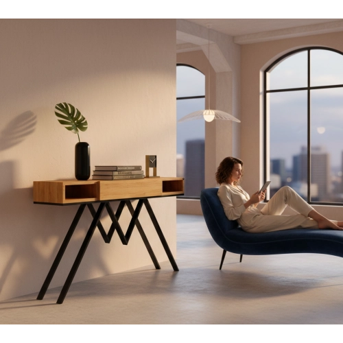 KONSOLA Z SZUFLADĄ DREWNO LITE DĄB OLCHA SKD-294