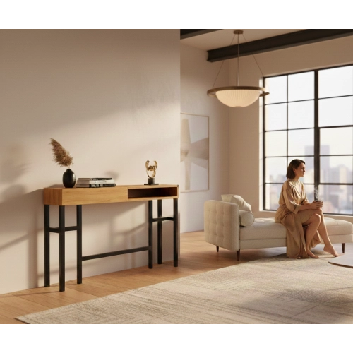 KONSOLA Z SZUFLADĄ DREWNO LITE DĄB OLCHA SKD-302