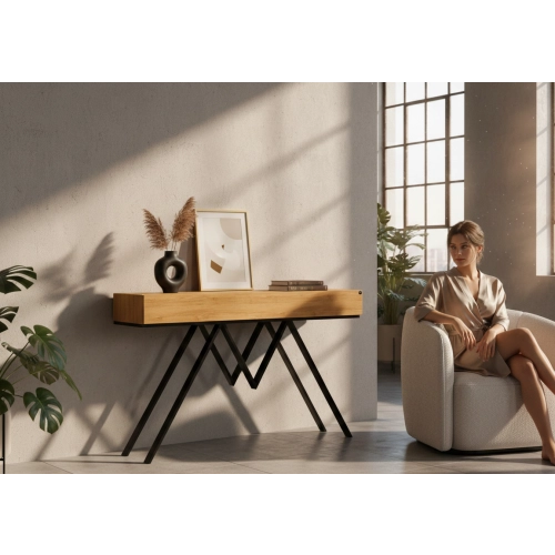 KONSOLA Z SZUFLADĄ DREWNO LITE DĄB OLCHA SKD-292