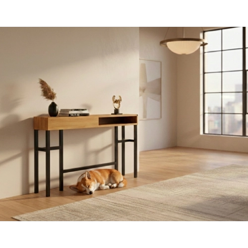 KONSOLA Z SZUFLADĄ DREWNO LITE DĄB OLCHA SKD-302