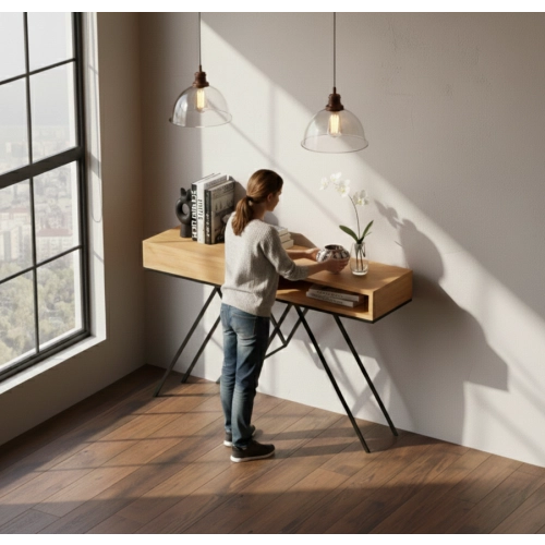 KONSOLA Z SZUFLADĄ DREWNO LITE DĄB OLCHA SKD-290