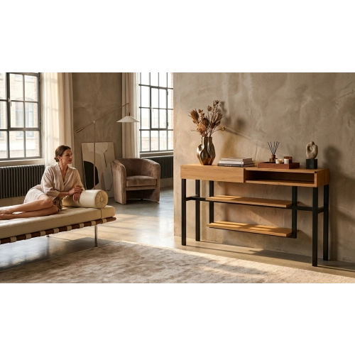 KONSOLA Z SZUFLADĄ DREWNO LITE DĄB OLCHA SKD-303