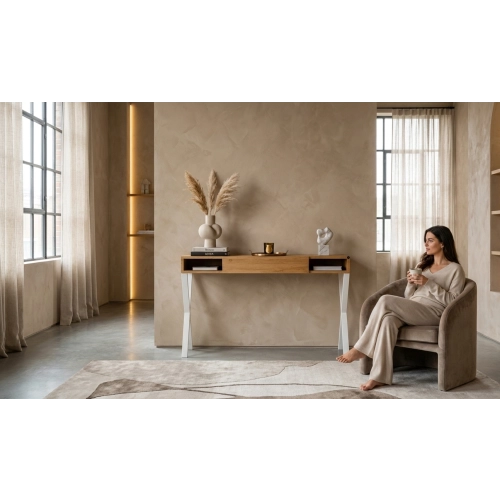 KONSOLA Z SZUFLADĄ DREWNO LITE DĄB OLCHA SKD-289