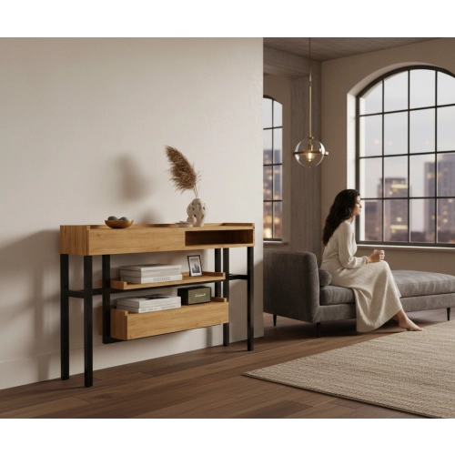 KONSOLA Z SZUFLADĄ DREWNO LITE DĄB OLCHA SKD-296