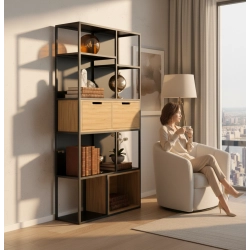 REGAŁ NA KSIĄŻKI METALOWE DREWNO LITE DĄB JESION OLCHA RNK-175