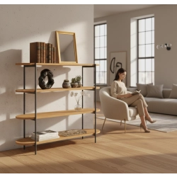 REGAŁ NA KSIĄŻKI 4 POZIOMOWY METALOWY DREWNO LITE DĄB JESION OLCHA  RNK-190