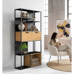 REGAŁ NA KSIĄŻKI METALOWE DREWNO LITE DĄB JESION OLCHA RNK-176