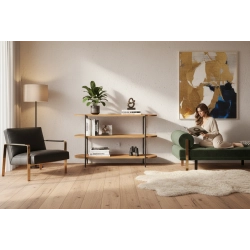 REGAŁ NA KSIĄŻKI 3 POZIOMOWY METALOWY DREWNO LITE DĄB JESION OLCHA  RNK-189