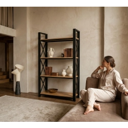 REGAŁ NA KSIĄŻKI METALOWY DREWNO LITE DĄB JESION OLCHA RNK-3