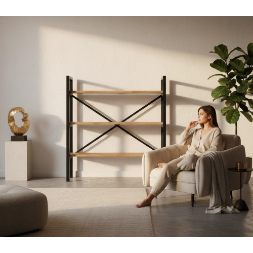 REGAŁ NA KSIĄŻKI METALOWY DREWNO LITE DĄB JESION OLCHA RNK-8